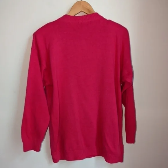 VINTAGE Pink Cable Knit Lambswool & Angora Crewneck Long Sweater Size Large - Picture 14 of 14